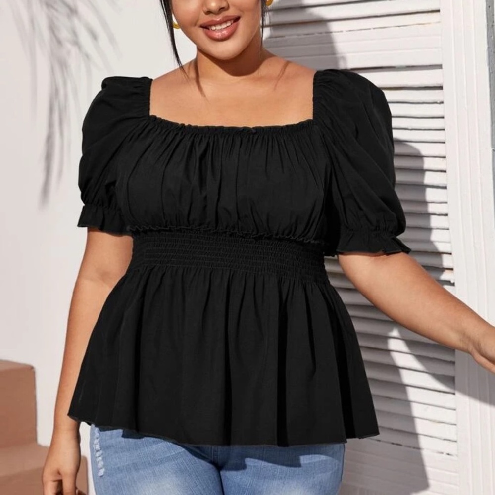 SHEIN Plus Ruched Bust & Shirred Waist Milkmaid Blouse